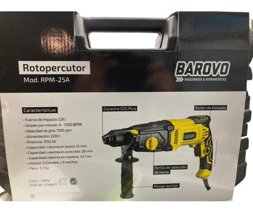 Imagen 4 de 10 de Rotopercutor Sds Plus 1050w 2,8j 1150rpm Barovo Rpm-25a