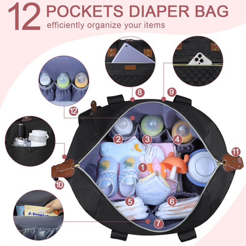 Bolsa De Pañales Impermeable Para Bebé Con Funda Y Correas