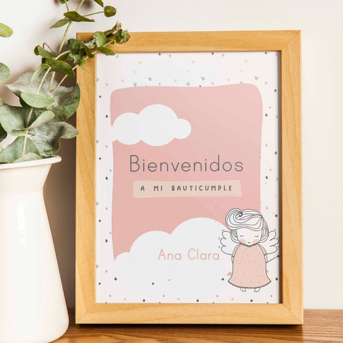 Imagen 1 de 8 de Kit Imprimible Angelito Bautismo Nena Personalizado