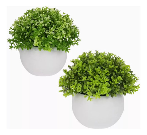 2 Macetas Plantas Artificiales Barro Decoración Bonsai Verde 12*12cm