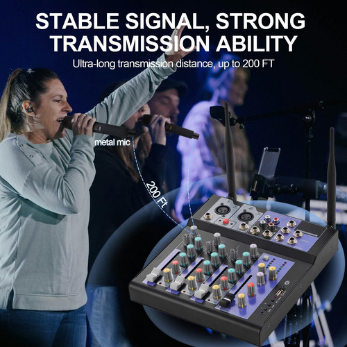 Mezclador De Audio Profesional De Siking Con Micrófono Dual,