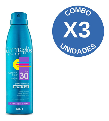 Combo X 3 Dermaglos Protector Solar Fps30 Spray X 170 Ml