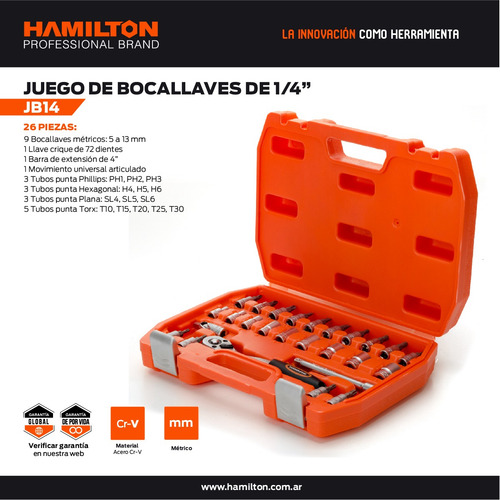 Juego De Bocallaves Hamilton 26 Piezas Garantía De Por Vida