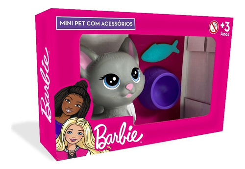 Mini Pet Gatinha Barbie Cuidados 1208 Pupee Cinza