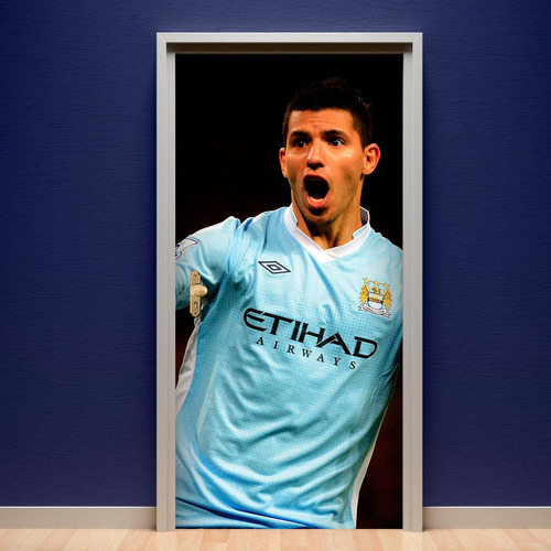 Adesivo De Porta Futebol Manchester City Aguero 215x80cm