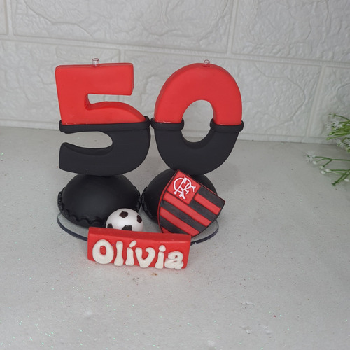 Vela Em Biscuit Tema Flamengo Dupla Com Nome