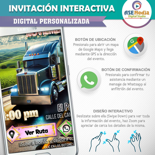 Invitación Interactiva Botones Cumpleaños Trailero