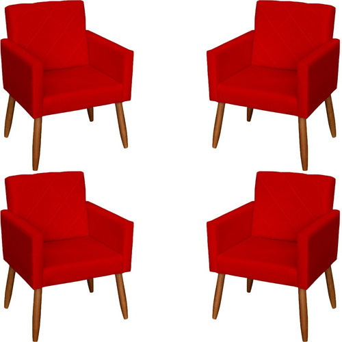 Kit 4 Poltronas Decorativas Bea Reforçada Azul Marinho Sala Cor Vermelho Desenho Do Tecido Suede Liso