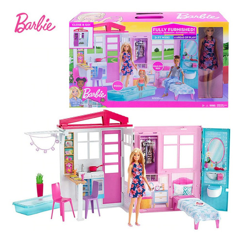 Casa Barbie Glam Amoblada Juego Plegable Muñeca Y Accesorios