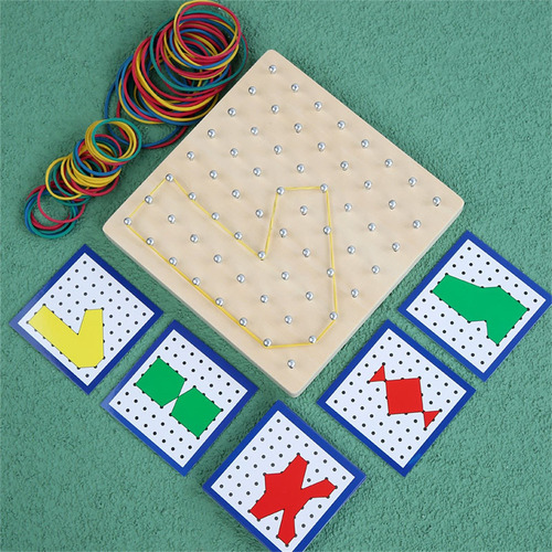 W Wooden Geoboard Montessori Toy Matemática Educação Gráfico