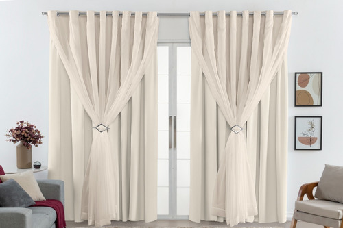 Cortina Pvc Sala Quarto 280 X 150 Blackout Corta Luz 100% Cor Palha