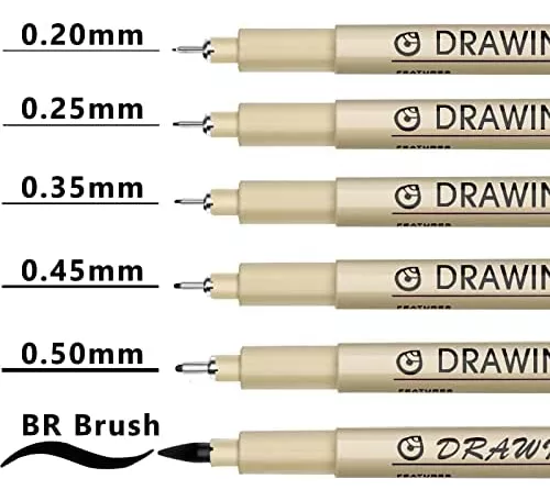 Micro Fineliner Drawing Art Pens: 6 Black Fine Line Juego De