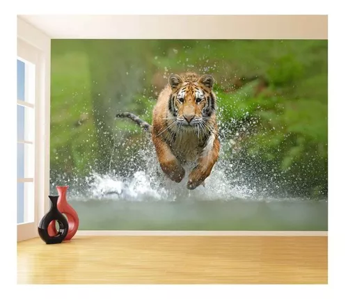 Papel De Parede Animais Tigre Correndo Rio 3D Anm237 com o Melhor Preço é  no Zoom