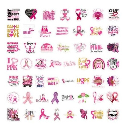 50 Stickers Lazo Rosa De Pvc Vs Agua Y Sol Apoyo Vs Cancer