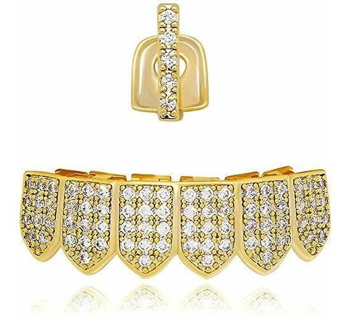 Grills Para Dientes - 18k Gold Silver Pave Full Cz Bar Grill