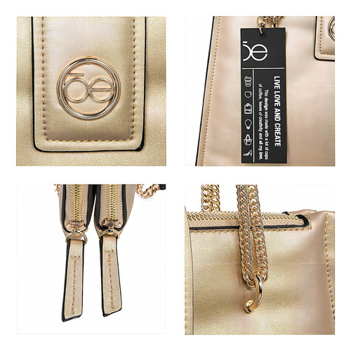 Bolsa Satchel Para Mujer Cloe Look Metálico Asa De Cadena Color Dorado