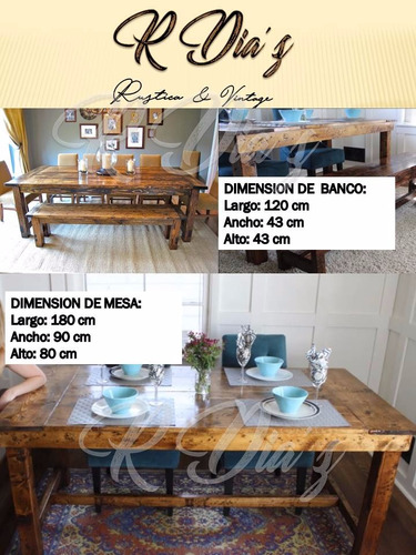 Comedor Rustico 100% Madera Con Banca