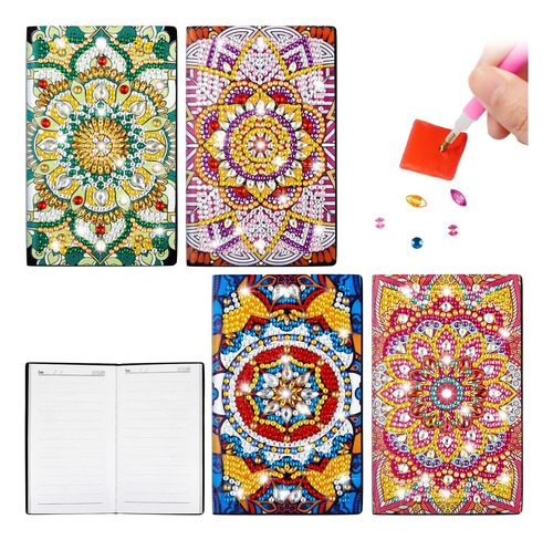 Kit De 4 Cuadernos De Diamond Mandala Flower, 3 X 5 Pul...