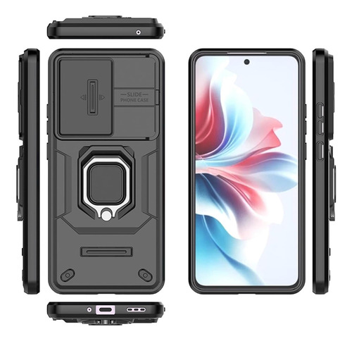 Funda Uso Rudo Cámara Protección Para Oppo Reno 11f + Mica Negro Oppo Reno 11f