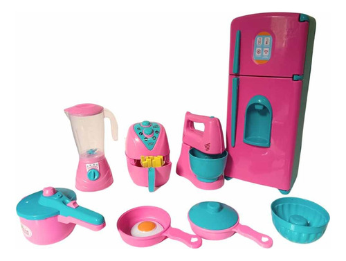 Kit  Cozinha Completa  Realista Infantil Menina 10 Unid Luxo