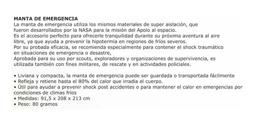 Manta Emergencia Aluminio Aluminizada Waterdog Tribunales!!