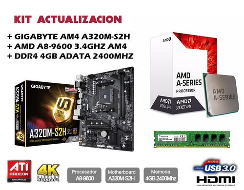 Kit Actualizacion Amd Apu A8 9600 + 4 Gb Ddr4 + Mb Asus Am4