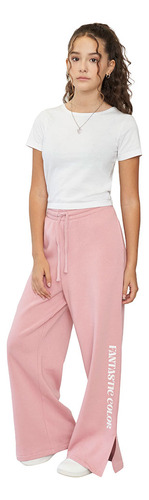 Pantalón De Buzo Niña Flare College Rosado Corona