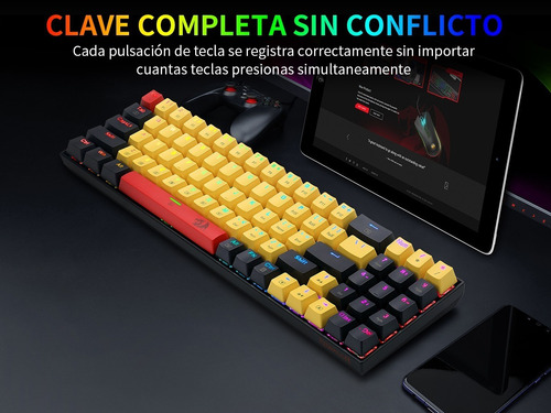 Imagen 7 de 8 de Teclado Gamer Ergonómico De 78 Teclas Con Cable Y Luz Rgb