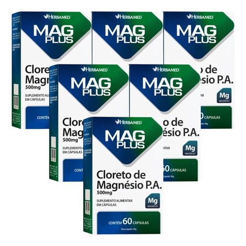 Mag Plus Cloreto De Magnésio P.a 500mg Kit 6 Cx 60 Cáps Cd