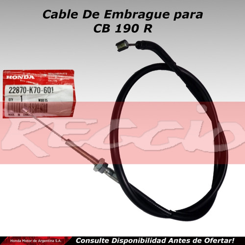 Cable De Embrague Original Para Honda Cb 190r - Reggio Motos