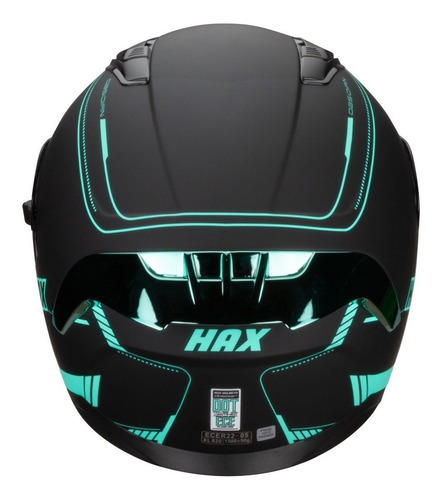 Imagen 7 de 8 de Casco Hax Integral Obsidian Negro Mate Turquesa Certificado