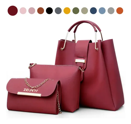 Set 3 Bolsas Bandolera Mujer Cosmetiquera Cartera Borla Logo