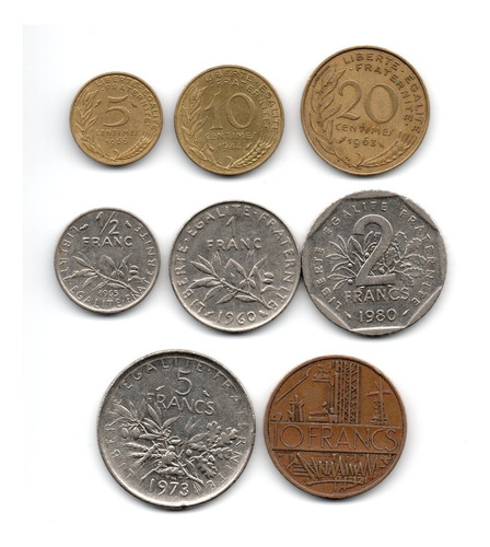 Francia Lote Serie 8 Monedas 5 Centimes A 10 Francos '60a'80