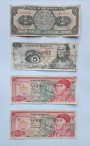 Colección De 4 Billetes Antiguos - México 