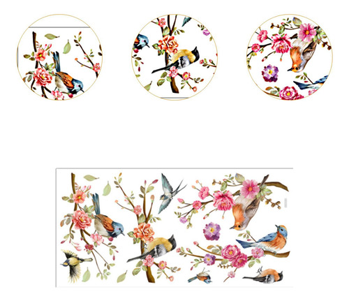 Para Ventana Con Diseño De Ramas De Pájaros De Primavera Y