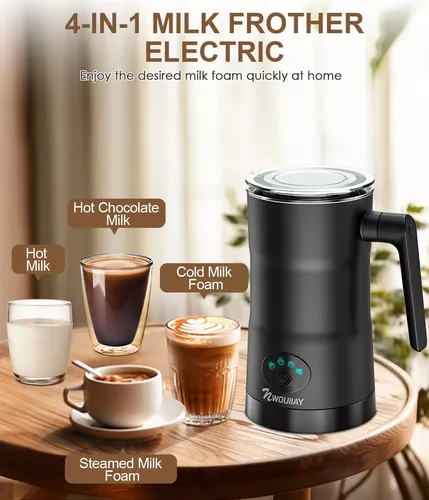  NWOUIIAY Espumador de leche eléctrico 4 en 1 de 11.8 oz/11.8 fl  oz, fabricante de espuma caliente/fría, control de temperatura, calentador  de leche para café con leche, café, chocolate caliente, 