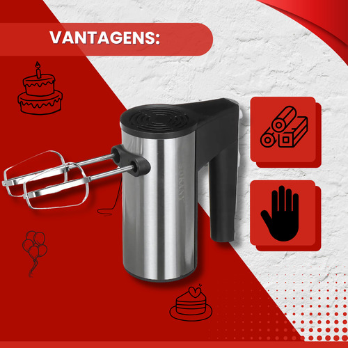 Batedeira De Mão Portátil Elétrica Inox Uso Doméstico 110v