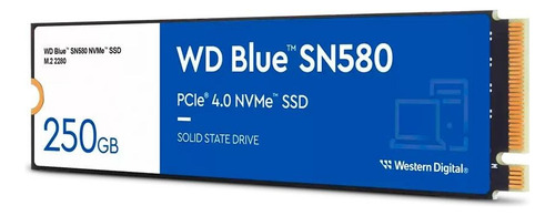Ssd 250gb Wd Blue Sn580 Nvme, M.2 Pcle, Gen4, Wds250g3b0e Cor Azul