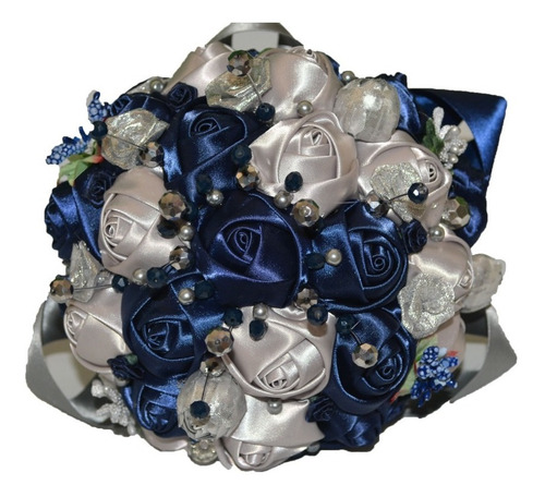Ramo Novia Xv Años Plata Azul Marino Combinado M