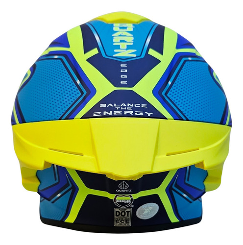 Casco para moto integral Edge Shangai amarillo y azul mate talle M