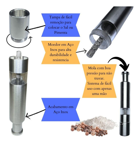 Dispenser De Sal Fino Para Temperar Pratos Em Casa Aço Inox