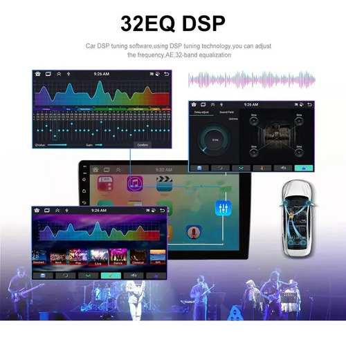 Radio Auto Android Qled De 9'' Con 4gb Ram 64gb Rom Carplay