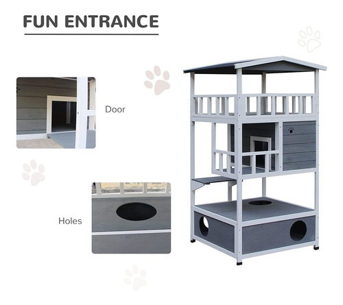 Pawhut Feral Cat House, Outdoor Kitten Condo Shelter With Ra