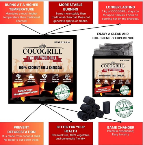 Carbon 100% Cáscara De Coco 3kg Cocogrill