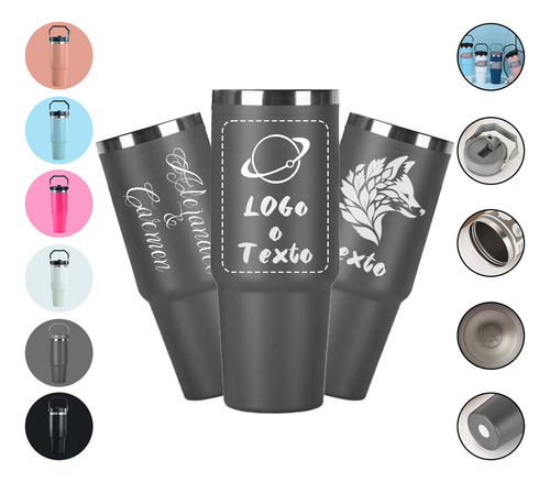 Termo Personalizado Acero Inoxidable 30oz Con Nombre O Logo Gris Personalizado