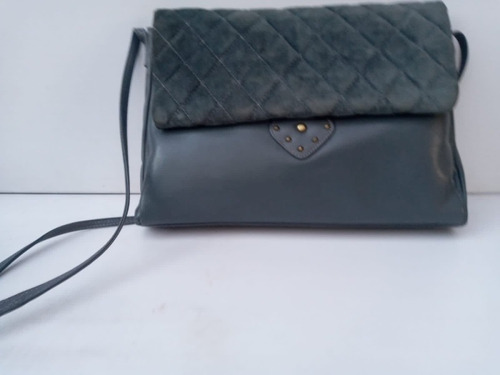 Cartera Gris Cuero Y Gamuza 2 Divisiones 1 Bolsillo C/cier 