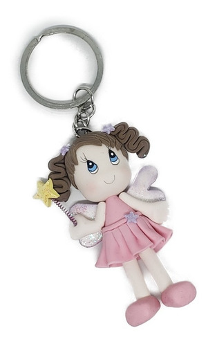 Llavero De Niña Hada Rosa De Pasta Y Acero +estuche V11