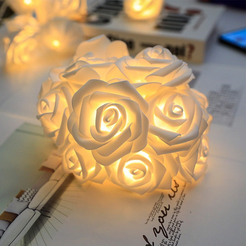 Guirnalda De 20 Luces Led Con Forma De Flor Artificial Rosa