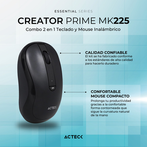 Combo 2 En 1 Inalambrico Acteck Teclado/ Mouse Mk225 2.4mhz