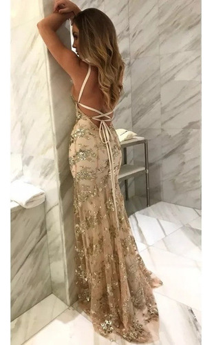 Elegante Vestido De Fiesta Maxi De Tirantes Con Volantes